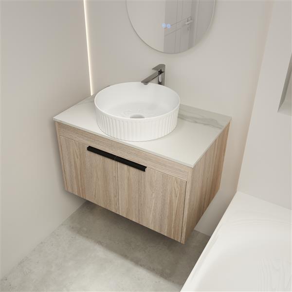 30 " Modern Design Float Bathroom Vanity With Ceramic Basin Set, Wall Mounted White Oak Vanity With Soft Close Door,KD-Packing,KD-Packing,2 Pieces Parcel(TOP-BAA0014012OO)