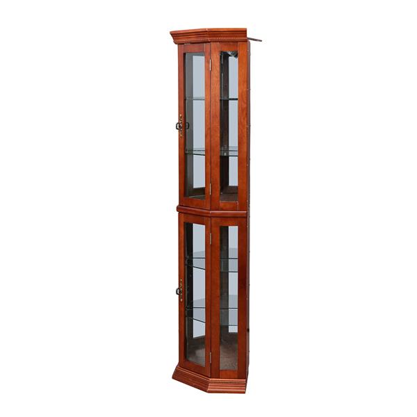 Corner Curio Cabinet with Lights, Adjustable Tempered Glass Shelves, Mirrored Back, Display Cabinet,Walnut (E26 light bulb not included)