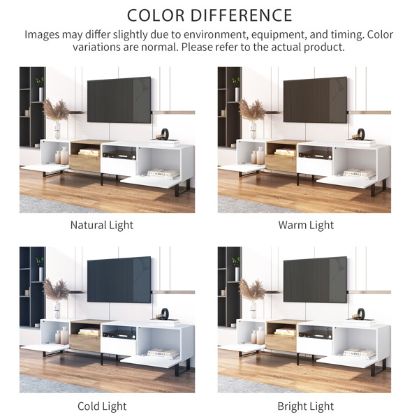 Modern TV Stand with 2 Cabinets& Open Storage Compartment, Color-matching Media Console Table for TVs up to 85'', Entertainment Center with Drop Down Door for Living Room, Bedroom, Home Theatre 