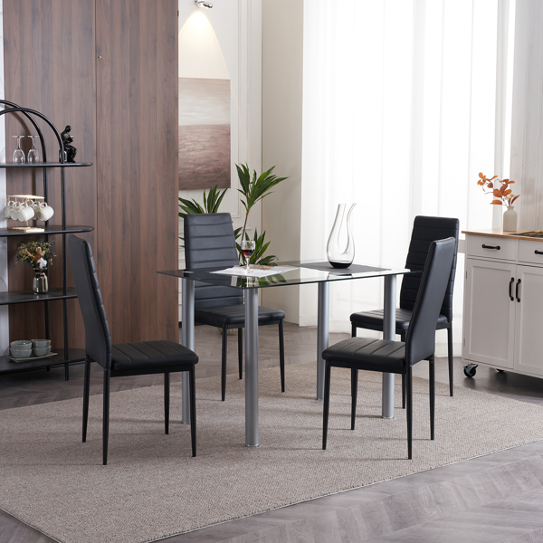 4pcs Elegant Assembled Stripping Texture High Backrest Dining Chairs Black（Replace encoding：13028198-18410366）