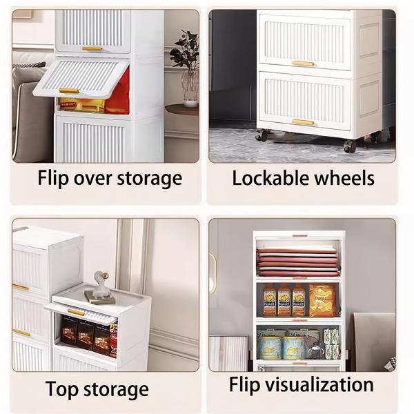 15.75" Side Wide 5-Layers Flip Open Storage Box With Wheels, Movable Storage Cabinet, Kitchen Shelf, Movable Storage Island, Home Organization, Wardrobe Storage Box 