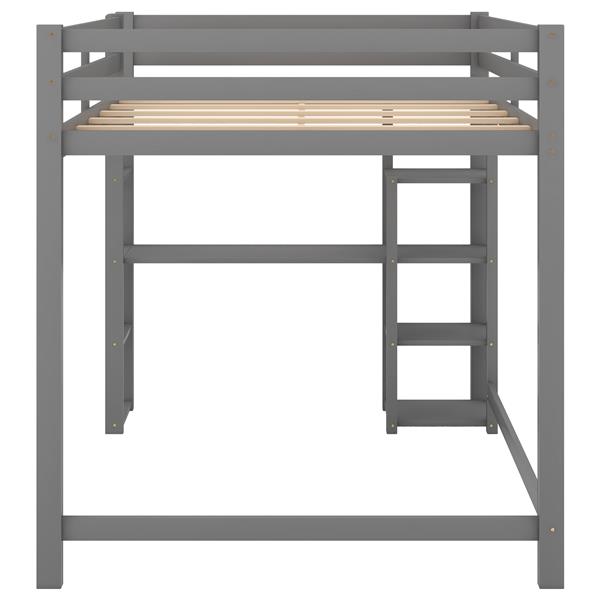 Full Size Loft Bed with Built-in Desk and Shelves,Gray