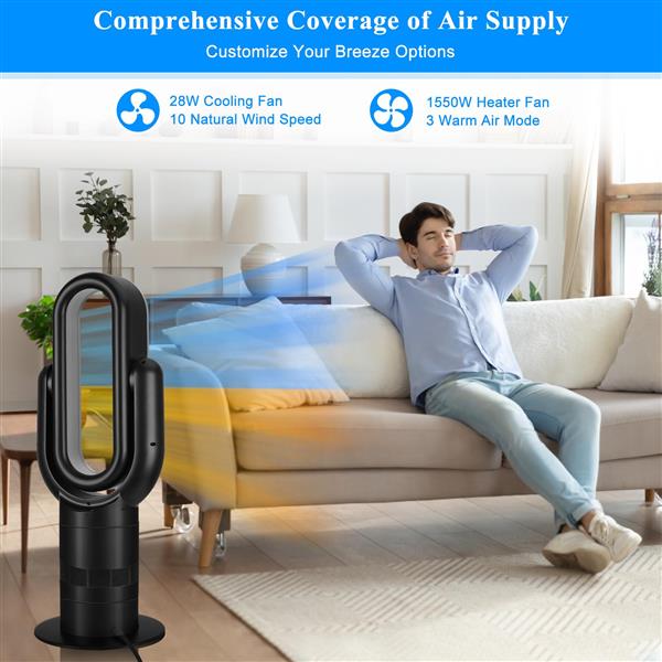 26-inch Space Heater Bladeless Tower Fan, Heater & Coolingn Combo, with Remote Control, for Home Air Conditioner, black