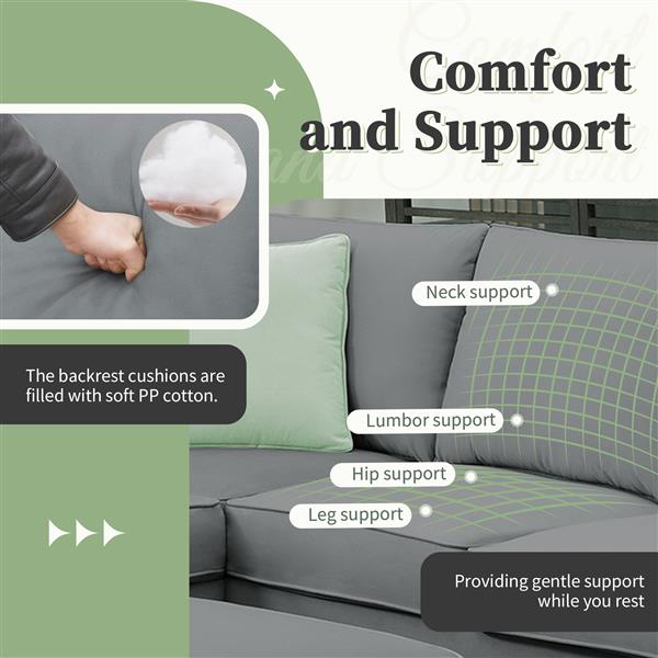 [VIDEO provided] 112*87" Sectional Sofa Couches Living Room Sets, 7 Seats Modular Sectional Sofa with Ottoman, L Shape Fabric Sofa Corner Couch Set with 3 Pillows, Grey