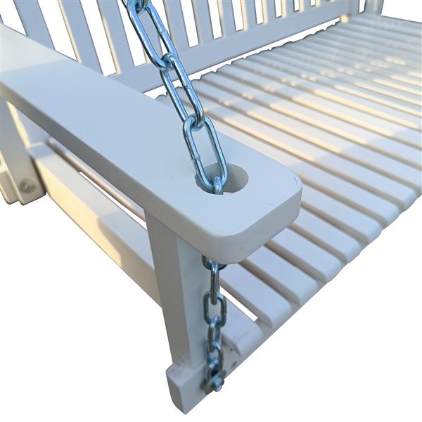 Front Porch Swing with Armrests, Wood Bench Swing with Hanging Chains,for Outdoor Patio ,Garden Yard, porch, backyard, or sunroom,Easy to Assemble,white