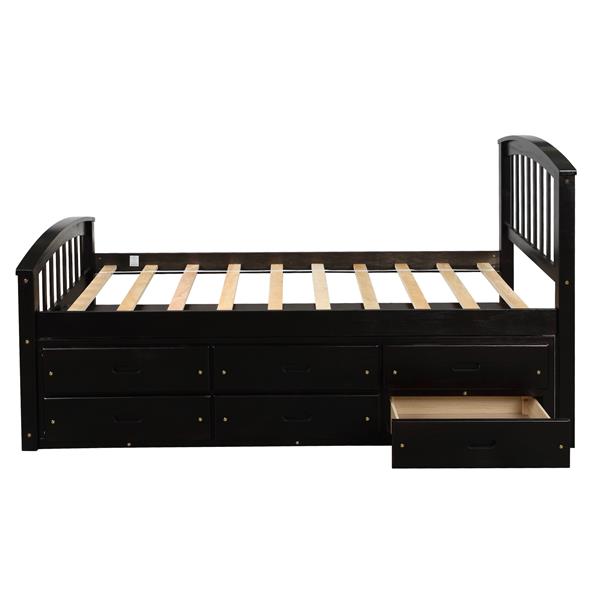 . Twin Size Platform Storage Bed Solid Wood Bed with 6 Drawers