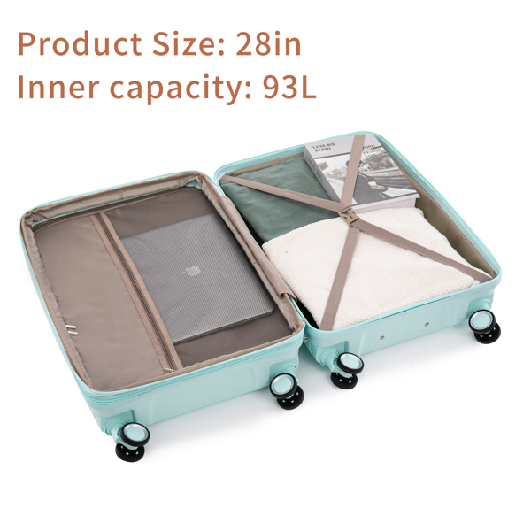 PP Luggage Sets 3 Piece(20/24/28), Expandable Carry On Luggage with TSA Lock Airline Approved, PP materials Hard Shell and Lightweight Suitcase with Spinner Wheels (Mint Green) 