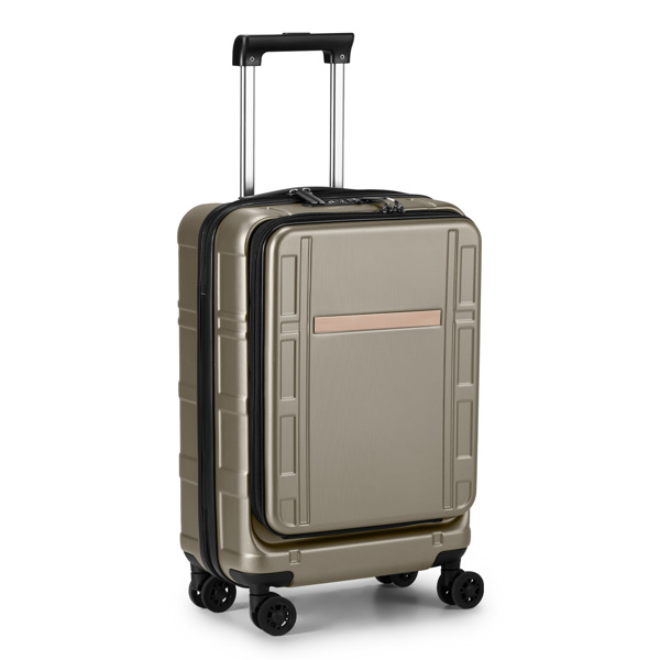 Carry on Luggage 22 X 14 X 9 Airline Approved, ABS+PC 20 Inch Luggage with Front Compartment, Double Spinner Wheels, TSA Lock，Khaki Color