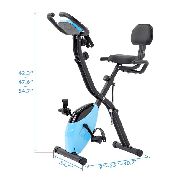 Folding Exercise Bike, Fitness Upright and Recumbent X-Bike with 10-Level Adjustable Resistance, Arm Bands and Backrest