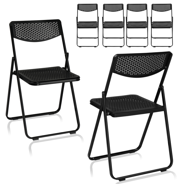 6 Pack Plastic Folding Chairs, Lightweight Stackable Commercial Chairs, Portable Event Seats Indoor Outdoor for Home Event Party Picnic School Wedding, Black