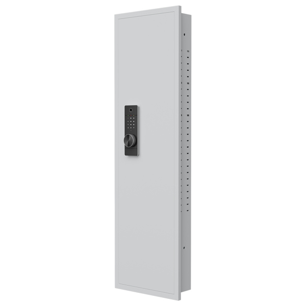 53" Fingerprint Touch Panel In-Wall Safe,Hidden Wall Gun Safe for Rifles with Adjustable Shelves,Assembled Storage Multifunctional Wall Safe for Firearm and Valuables (White-Fingerprint) 