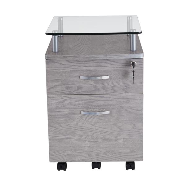 Rolling File Cabinet with Glass Top, Grey