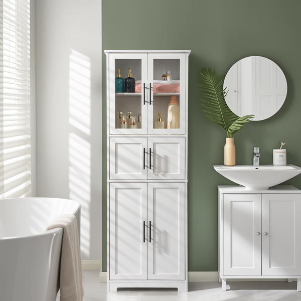 [] Storage Bathroom Cabinet, 6-Door Bathroom High Cabinet, white