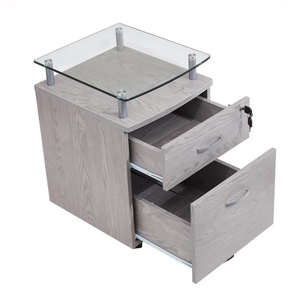 Rolling File Cabinet with Glass Top, Grey