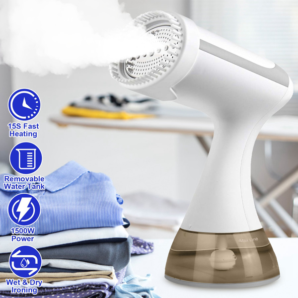 Powerful Handheld Fabric Steamer -150W Garment Steamer Portable Handheld Fabric Steamer with Lint Brush Removable 350ML Water Tank Wet Dry Ironing for Home Travel Office - White