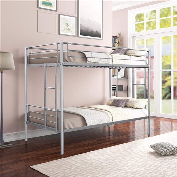 Metal Twin over Twin Bunk Bed/ Heavy-duty Sturdy Metal/ Noise Reduced Design/ Safety Guardrail/ 2 Side Ladders/ CPC Certified/ No Box Spring Needed