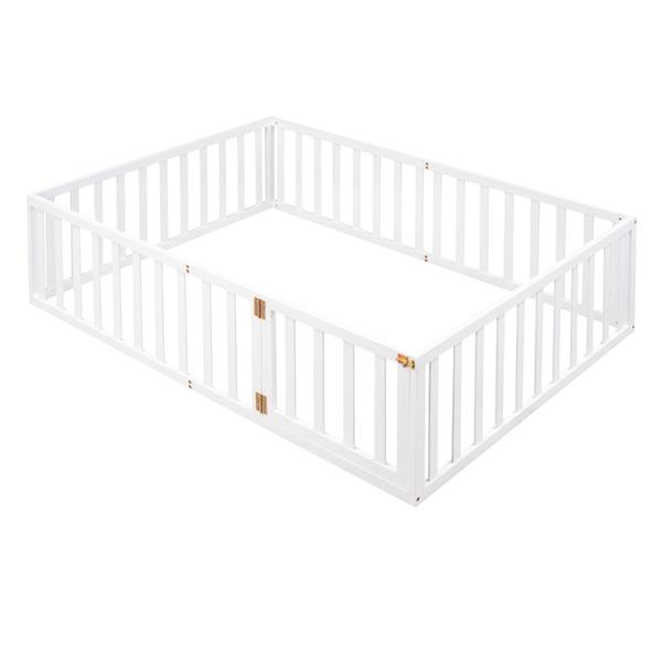 Full Size Wood Daybed Frame with Fence, White