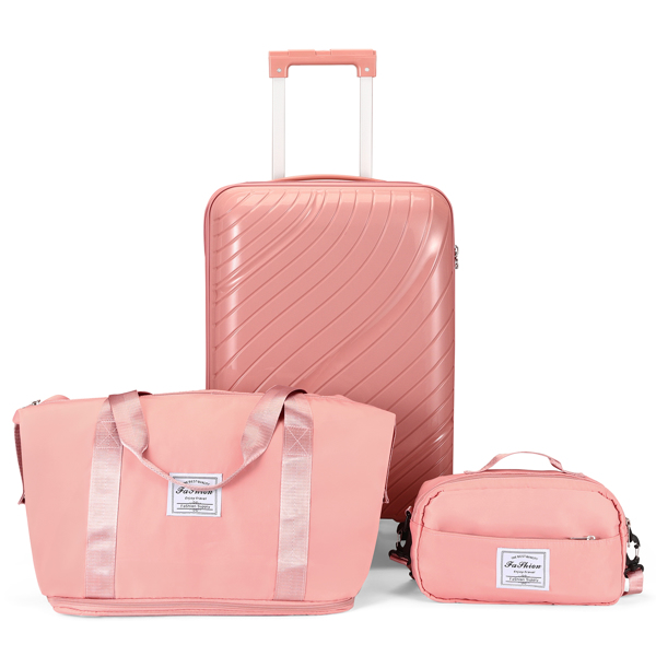FCH 三件套 20寸拉杆箱+手提包两件套 PP拉杆箱 20in PP材质 铁拉杆 全配色 玫瑰金色-1