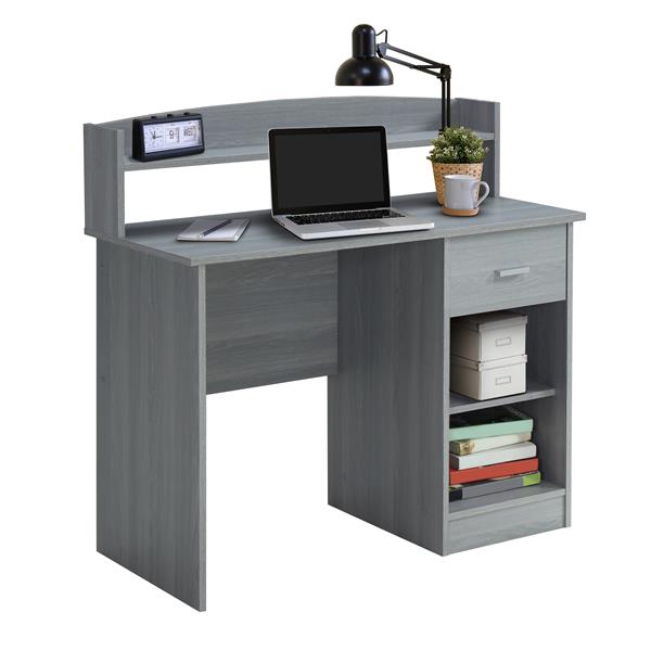 Modern Office Desk with Hutch, Grey