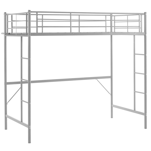 Twin Size Metal Loft Bed with Safety Guardrails & 2 Built-in Ladders, Loft Bunk Bed Frame for Teens Juniors Adults, Space Saving, Noise Free, No Box Spring Needed, Grey