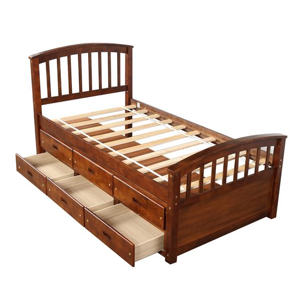 . Twin Size Platform Storage Bed Solid Wood Bed with 6 Drawers