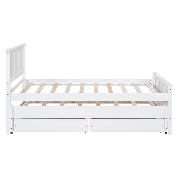 Twin Size Platform Bed with Trundle and Drawers, White