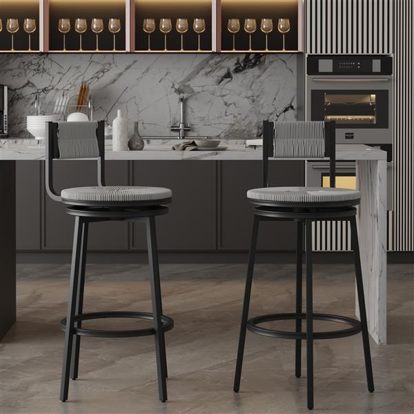 Gray Set of 2 Counter Height Bar Stools with Footrest Swivel Hand Weaving Dining Chairs Farmhouse Armless Kitchen Barstools (Gray)