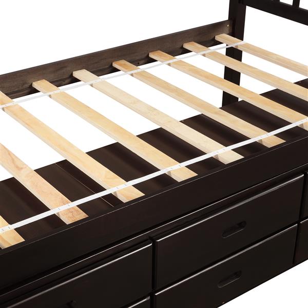 . Twin Size Platform Storage Bed Solid Wood Bed with 6 Drawers