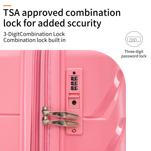 PP Luggage Sets 3 Piece(20/24/28), Expandable Carry On Luggage with TSA Lock Airline Approved, PP materials Hard Shell and Lightweight Suitcase with Spinner Wheels (Pink) 