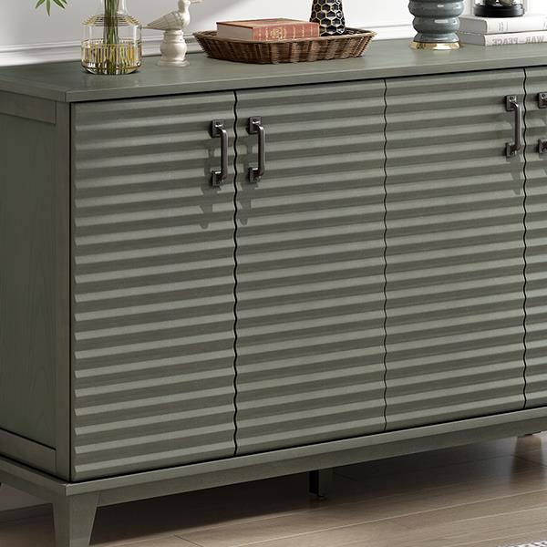 Sideboard with 4 Door Large Storage Buffet with Adjustable Shelves and Metal Handles for Kitchen, Living Room, Dining Room (Antique Gray)