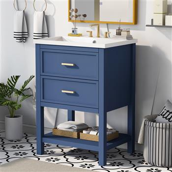 24\\'\\' Bathroom Vanity with Top Sink, Modern Bathroom Storage Cabinet with 2 Drawers, Single Sink Bathroom Vanity