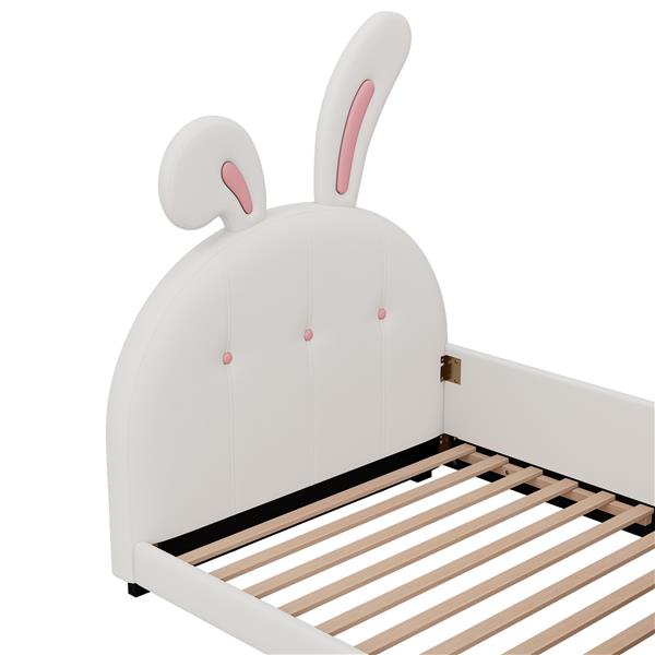 Twin size Upholstered Rabbit-Shape Princess Bed ,Twin Size Platform Bed with Headboard and Footboard,White