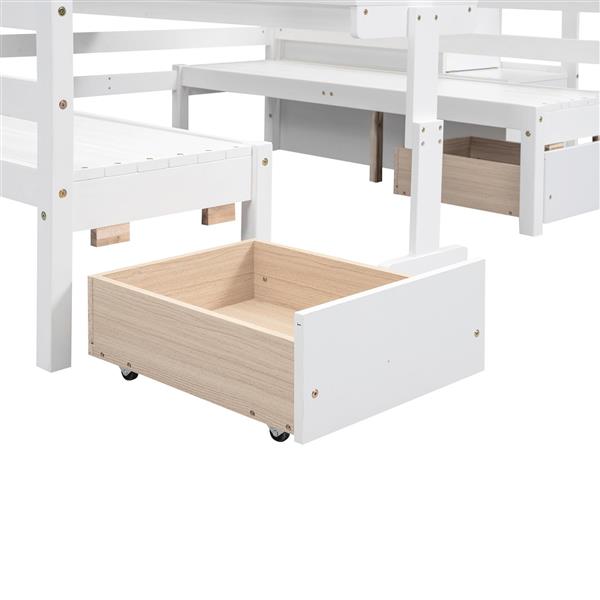 Full over Full Size Bunk with staircase,the Down Bed can be Convertible to Seats and Table Set,White