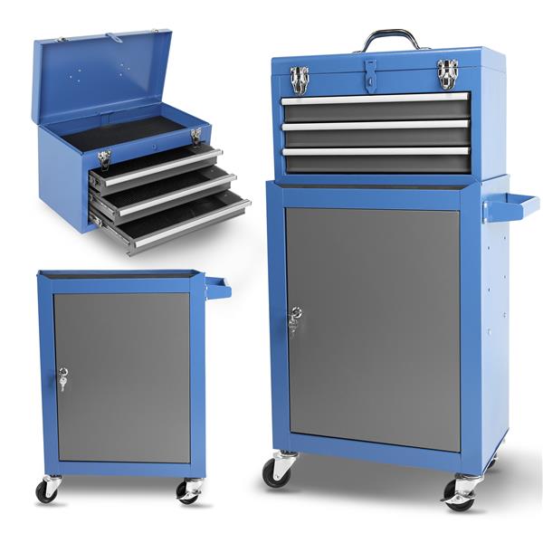 Rolling Garage Workshop Tool Organizer: Detachable 3 Drawer Tool Chest with Large Storage Cabinet and Adjustable Shelf