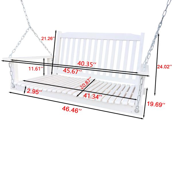 Front Porch Swing with Armrests, Wood Bench Swing with Hanging Chains,for Outdoor Patio ,Garden Yard, porch, backyard, or sunroom,Easy to Assemble,white