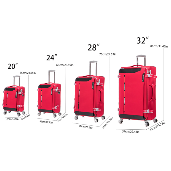 Softside Upright Luggage Set Expandable, Lightweight,4-Piece (20//24/28/32) ,Red