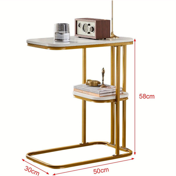 C-Shaped End Table, End Table for Couch, Table for Couch, C Shaped Side Table with Storage Shelf, Use for Couch and Bed, Small Spaces, Living Room, Bedroom