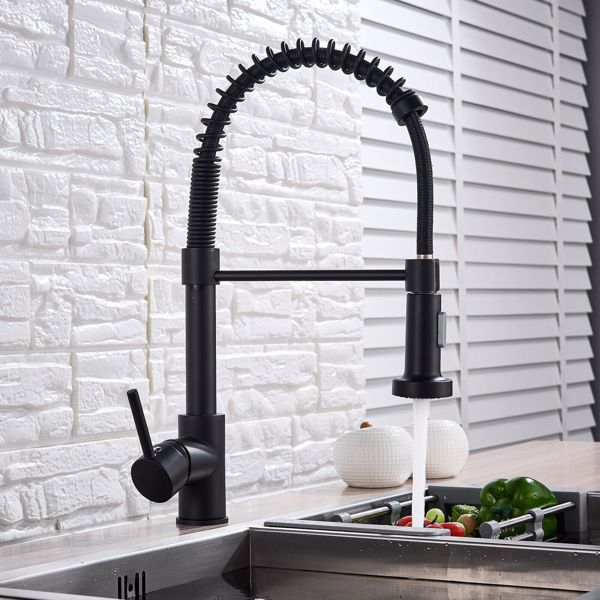 Matt Black Monobloc Kitchen Sink Mixer Tap with Pull Out Hose Spray Single Lever