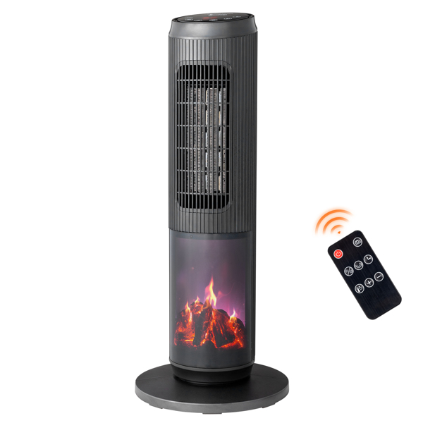 ZOKOP 25" Tower Space Heater with 3D Flame, 1500W Portable Electric Heater with Thermostat, 60° Oscillation, Timer, Remote Control, for Indoor Bedroom Office Home, Black