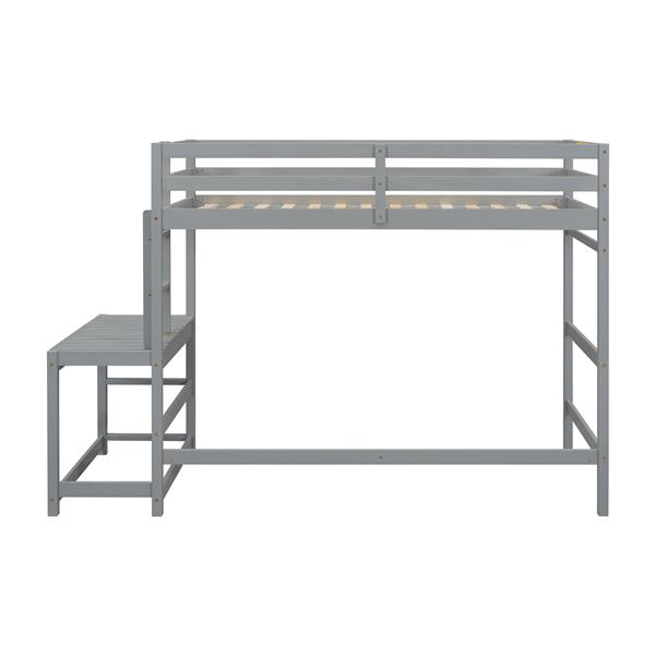 Twin High Loft Bed with Ladder landing Platform, Ladders, Guardrails,Grey