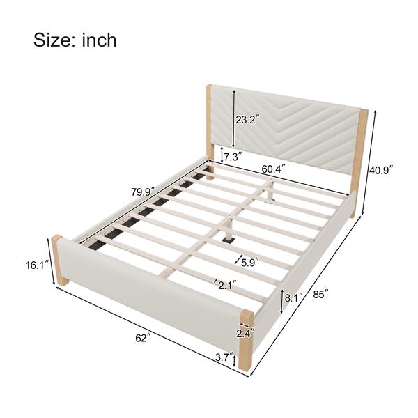 Modern Mid-Century Queen Upholstered Platform Bed Frame with Tufted Headboard and Solid Wood Legs,No Box Spring Needed,Beige