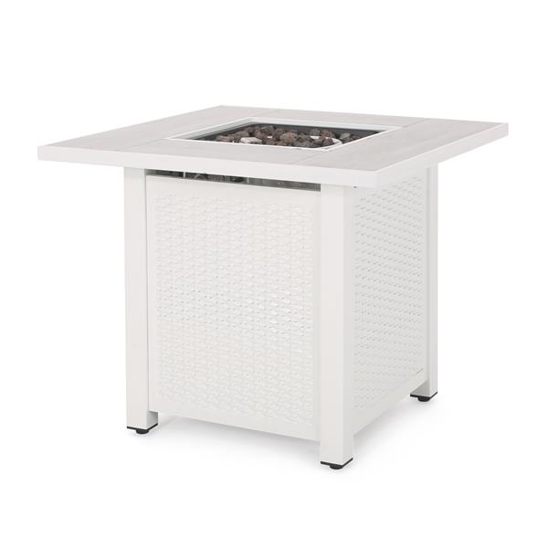 30" Outdoor 40,000BTU Square Iron Fire Pit with Ceramic Tile Top,  White