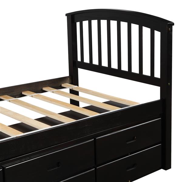 . Twin Size Platform Storage Bed Solid Wood Bed with 6 Drawers