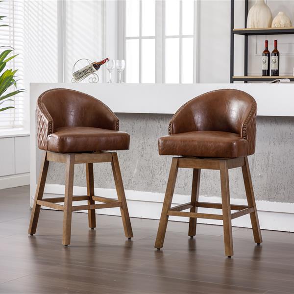 Bar Stools Set of 2 Counter Height Chairs with Footrest for Kitchen, Dining Room And 360 Degree Swivel