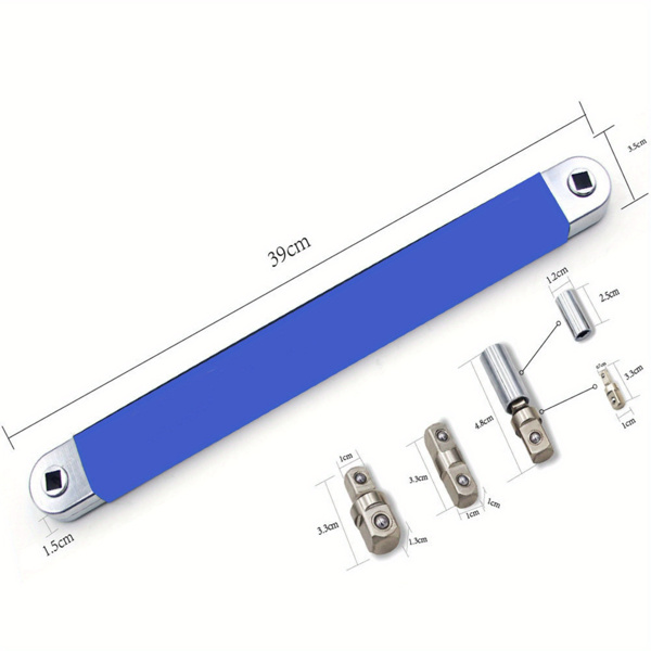 2pcs Offset Extension Wrench - 15-Inch Impact-Ready Socket Wrench Tool with Square Drive Adapters (1/4", 3/8", 1/2")