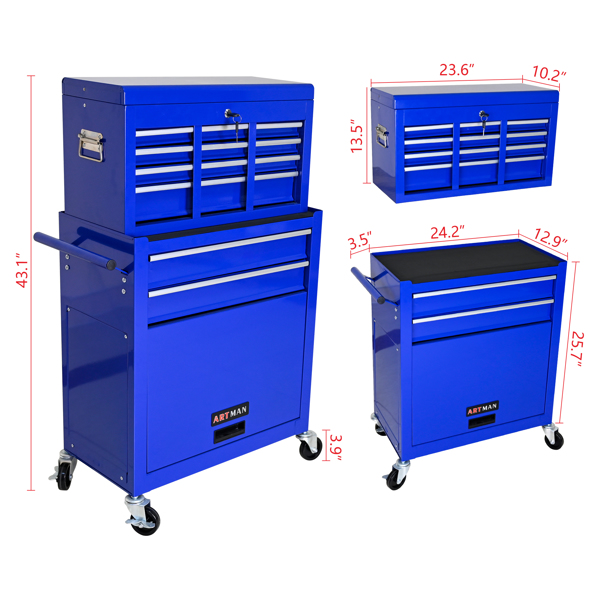 High Capacity Rolling Tool Chest with Wheels and Drawers, 8-Drawer Tool Storage Cabinet--BLUE