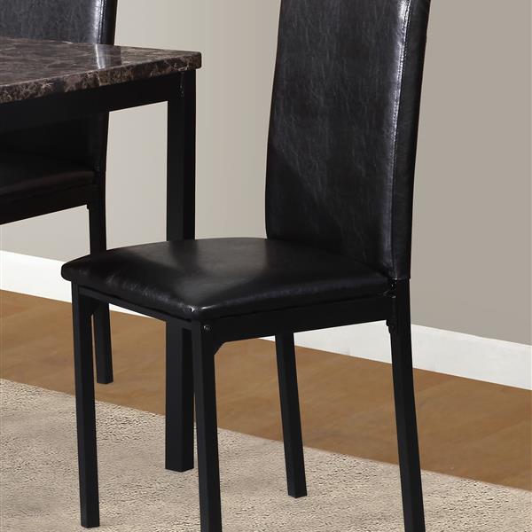 5-Piece Metal Dinette Set with Laminated Off-white Faux Marble Top, 4 Black Chairs