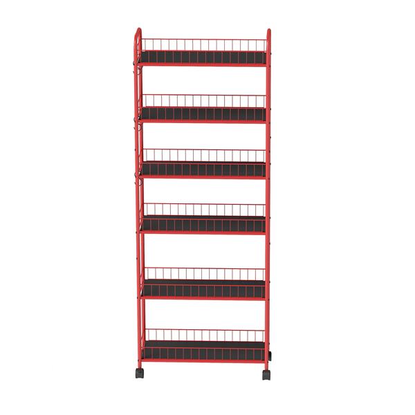 Red 6 Tier Slim Rolling Storage Cart, Mobile Shelving Unit with Wheels, Metal Wire Storage Shelving Rack with Baskets for Kitchen Bathroom Office Laundry Narrow Piaces