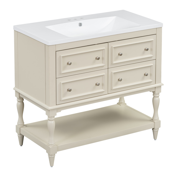 36" Bathroom Vanity Cabinet with Sink Combo Set, Undermount Resin Sink, Free Standing Vanity Set with 4 Drawers, Solid Wood Frame Bathroom Cabinet, Beige 