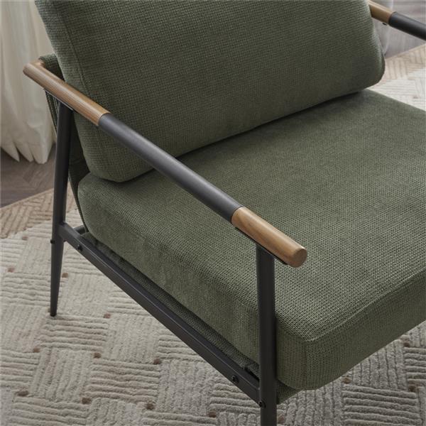 Upholstered Mid Century Lounge Chair Reading Armchair Chenille Fabric Modern Arm Chair with Metal Frame , Chair for Living Room,  Green